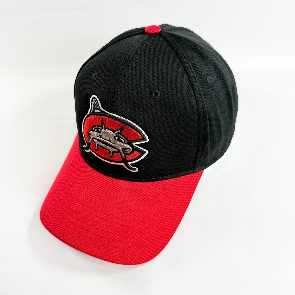 Mud Hens Baseball Hat OC Sports Black Red Hook and Loop Strapback Cap OSFM